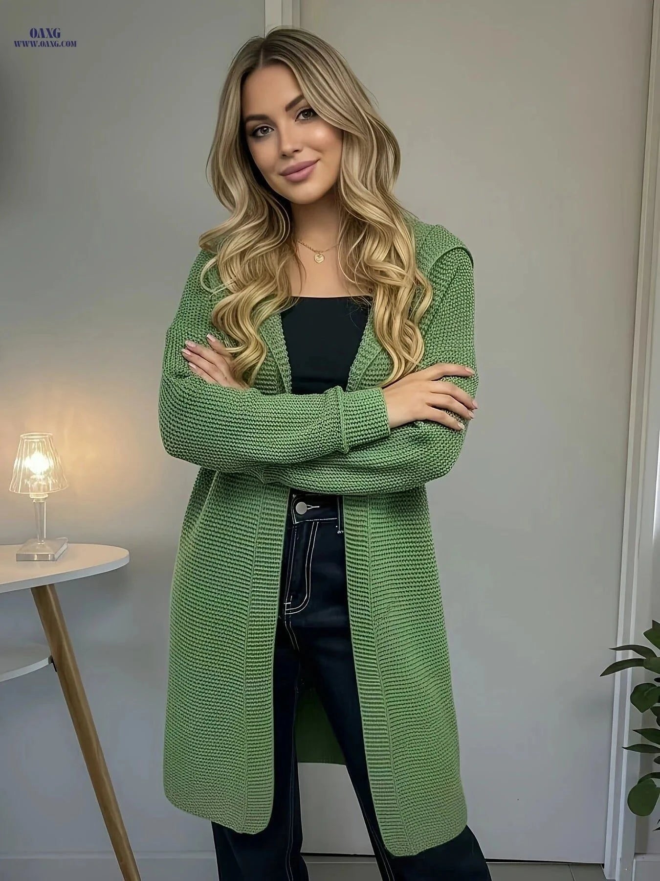 OAXG 2026 Autumn Winter Hooded Cardigan Sweater - Casual & Stylish   OAXG Army Green / S