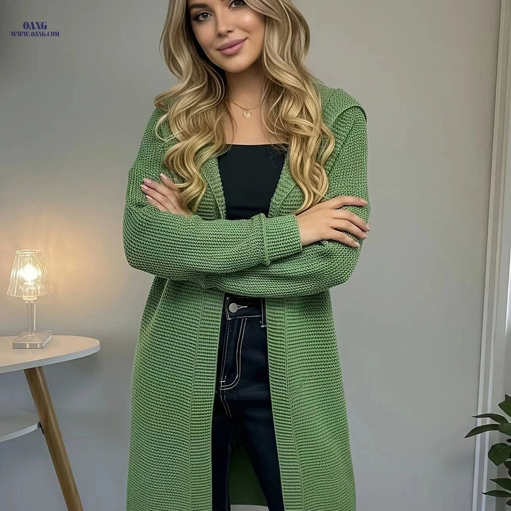 OAXG 2026 Autumn Winter Hooded Cardigan Sweater - Casual & Stylish   OAXG Army Green / S