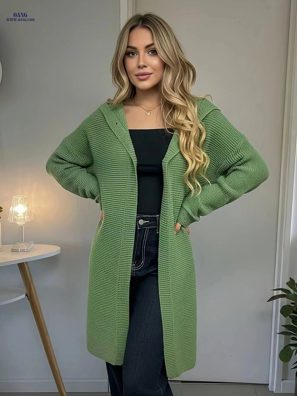 OAXG 2026 Autumn Winter Hooded Cardigan Sweater - Casual & Stylish   OAXG Army Green / S