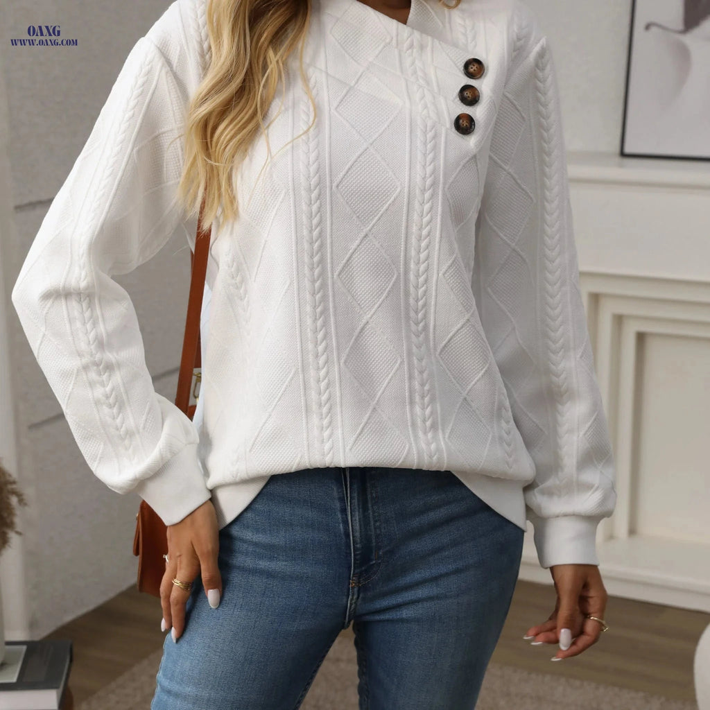 OAXG Asymmetric Button-Up Sweatshirt - Geometric V-neck Design   OAXG 