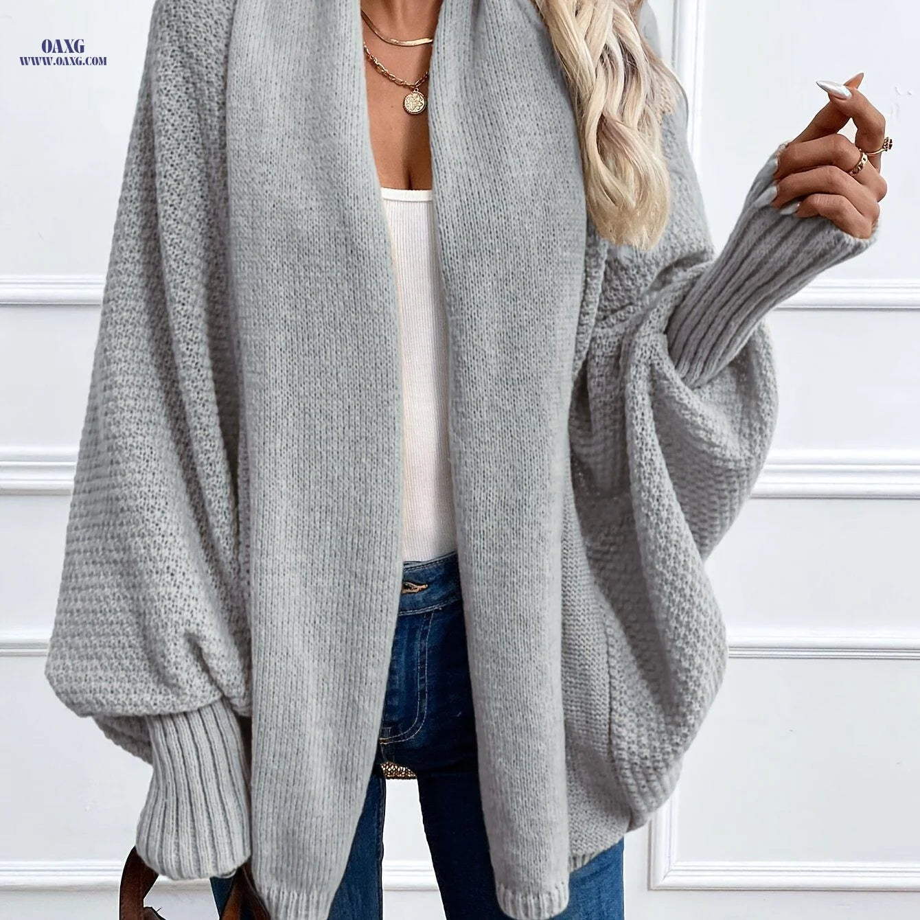 Batwing Sleeve Open Front Cardigan   OAXG Black / S
