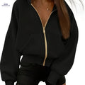 OAXG Black Hooded Cardigan Sweatshirt - Stylish Short Design & Zipper   OAXG 