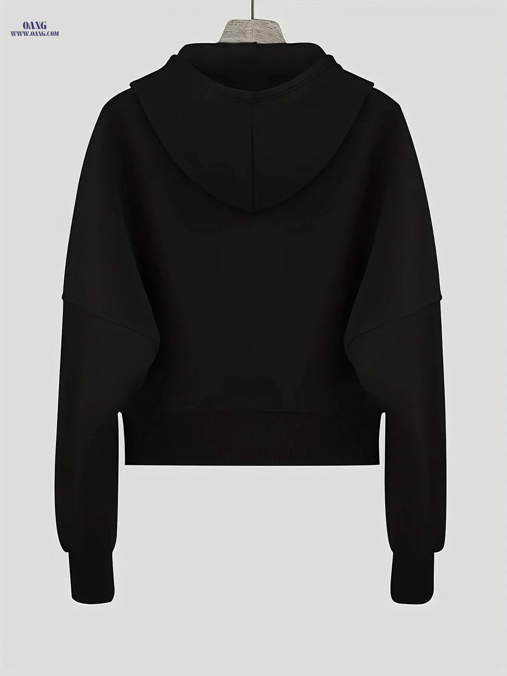 OAXG Black Hooded Cardigan Sweatshirt - Stylish Short Design & Zipper   OAXG 