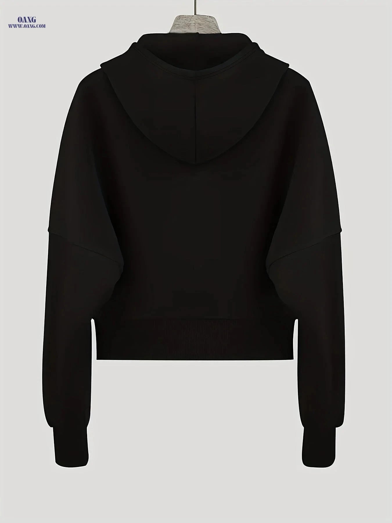 OAXG Black Hooded Cardigan Sweatshirt - Stylish Short Design & Zipper   OAXG 