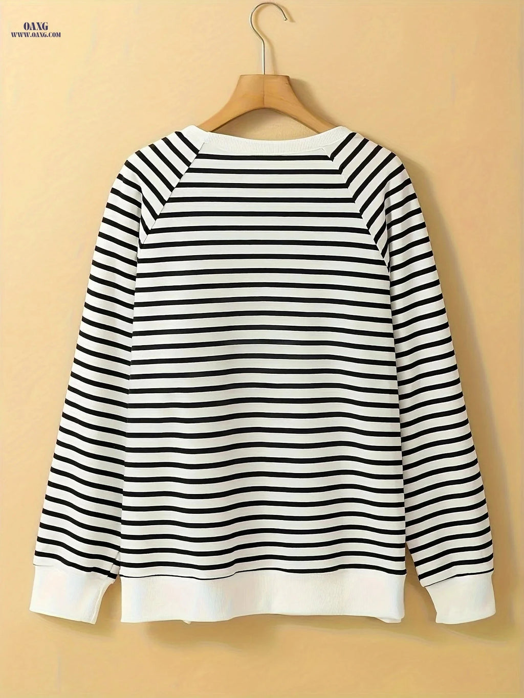 OAXG Black Stripe Raglan Sweatshirt - Loose Fit, Side Slits, Long Sleeve   OAXG 