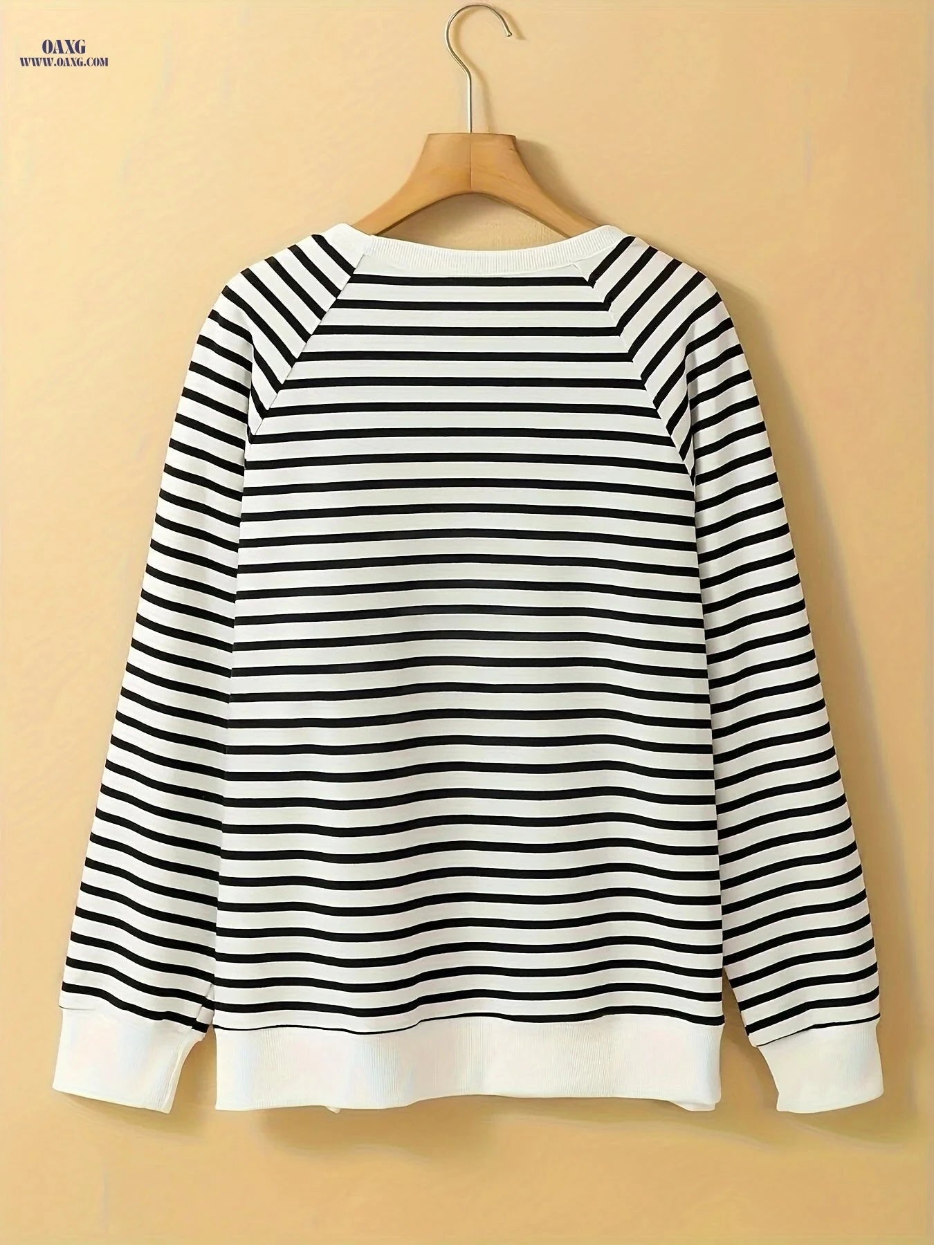 OAXG Black Stripe Raglan Sweatshirt - Loose Fit, Side Slits, Long Sleeve   OAXG 