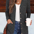 OAXG Buttoned V-Neck Coat - Elegant Pocket Design for Fall/Winter   OAXG Dark Gray / S