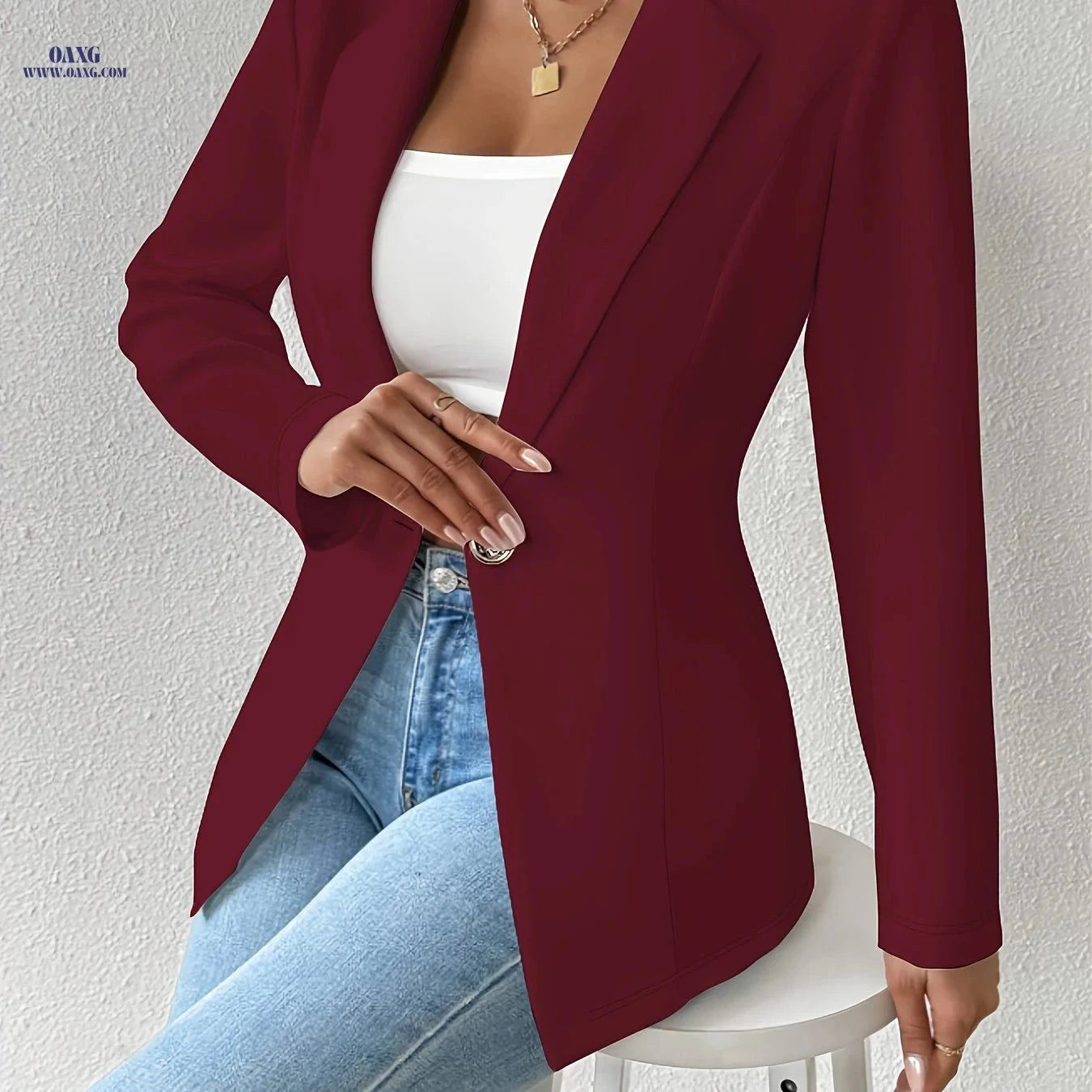 OAXG Casual Blazer - Solid Color Thin Long Sleeve with Lapel Collar   OAXG 