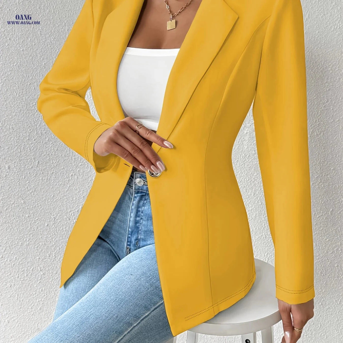OAXG Casual Blazer - Solid Color Thin Long Sleeve with Lapel Collar   OAXG 