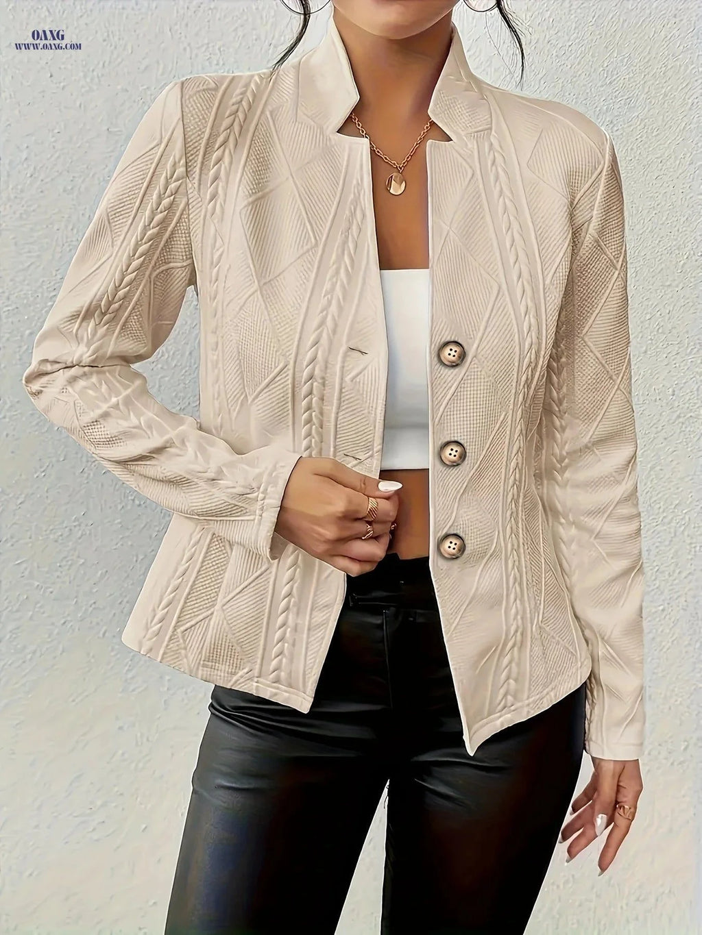 OAXG Casual Button-Patterned Blazer - Elegant Slim-fit Jacket   OAXG Khaki / S