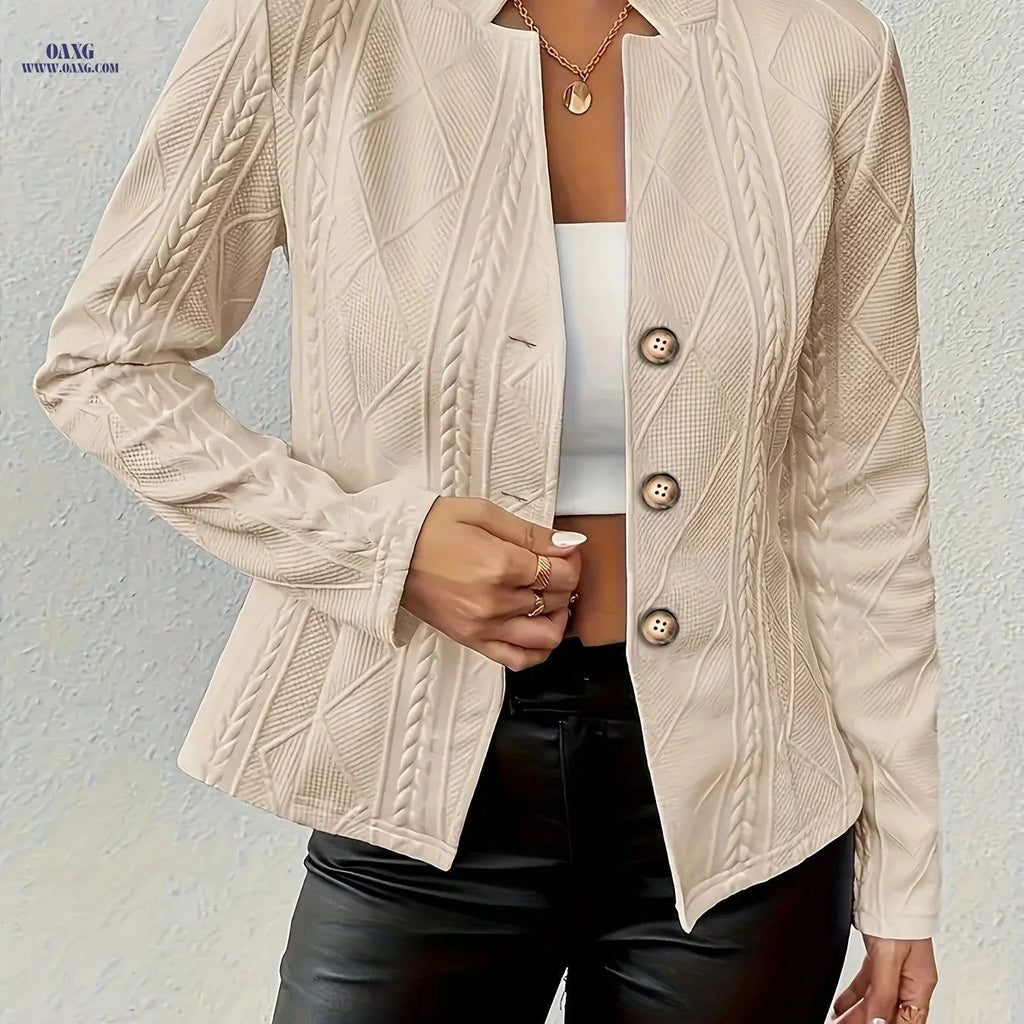 OAXG Casual Button-Patterned Blazer - Elegant Slim-fit Jacket   OAXG Khaki / S