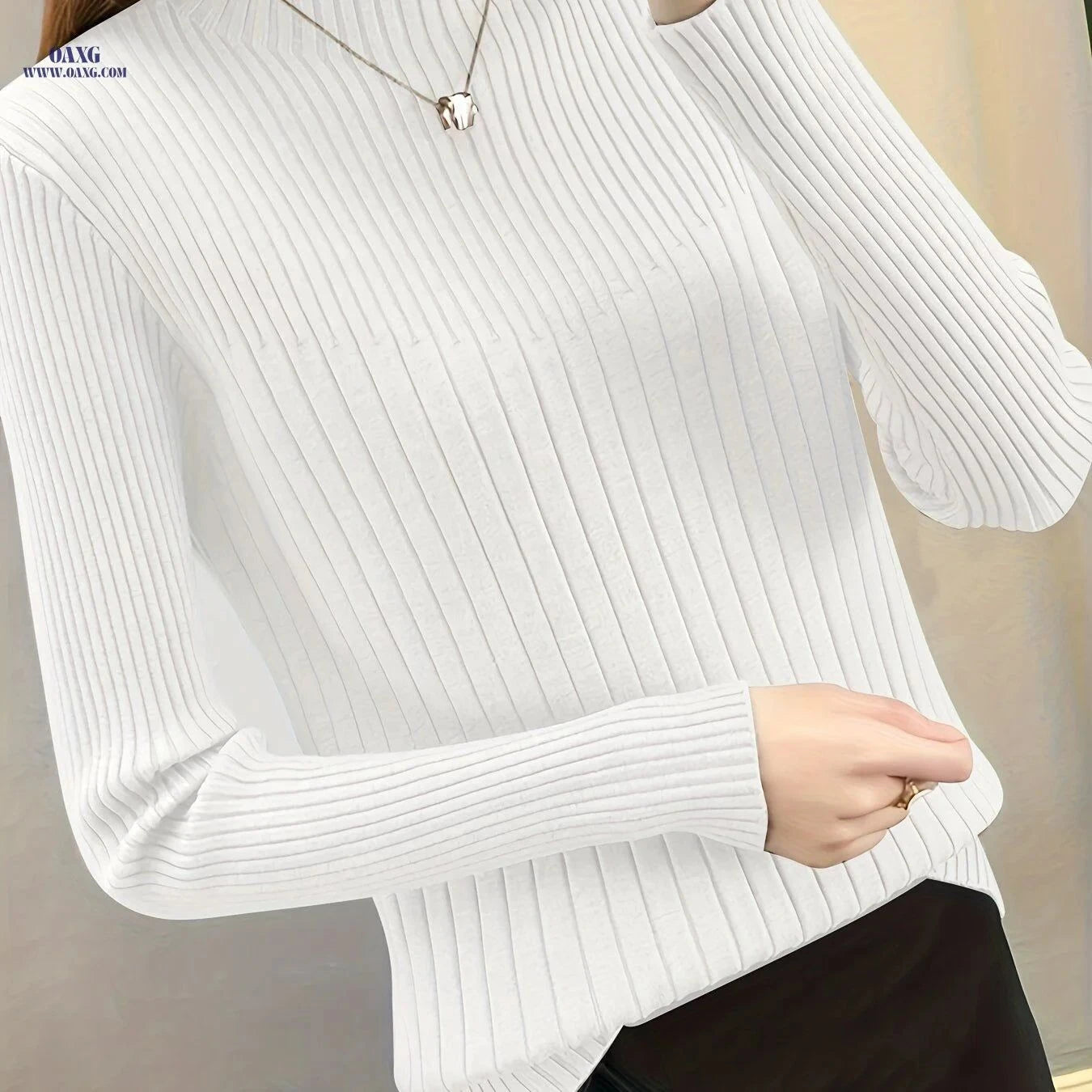 OAXG Casual Half-Turtleneck Sweater - High Elasticity, Solid Color   OAXG Grey / S