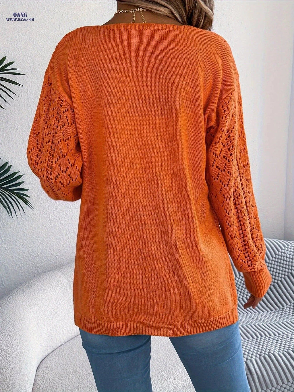 OAXG Casual Hollow Out Long Sleeve Cardigan - Women’s Autumn Sweater   OAXG White / S
