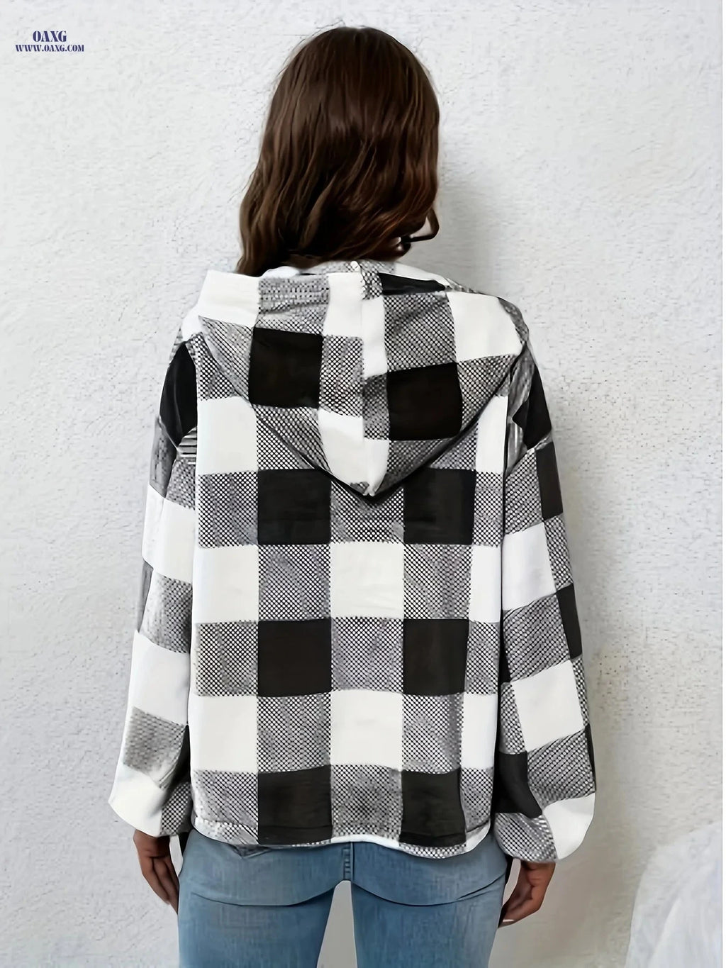 OAXG Casual Hooded Hoodie - Black & White Checkered Style   OAXG 