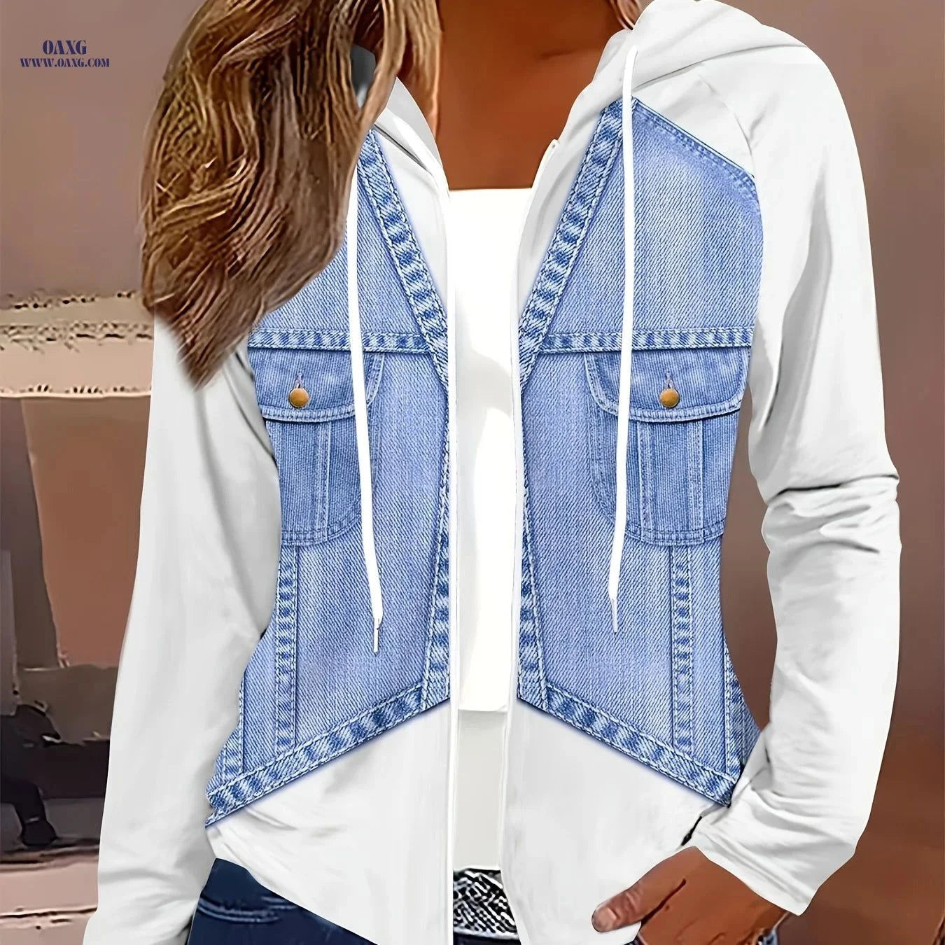 OAXG Casual Hooded Jacket - All Over Print, 100% Polyester Design   OAXG Blue / S