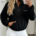 OAXG Casual Long Sleeve Sweatshirt - Zipper Neck & Pocket Design   OAXG 