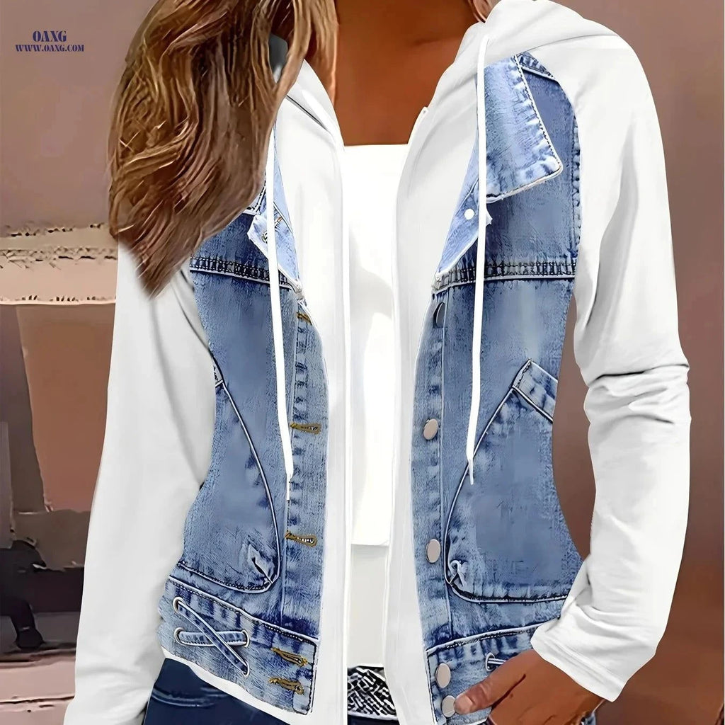 OAXG Casual Printed Hoodie Jacket - Spring/Fall Micro Elasticity   OAXG White / S