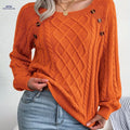 OAXG Casual Square Neck Pullover Sweater - Long Sleeve, Solid Color   OAXG Orange / S