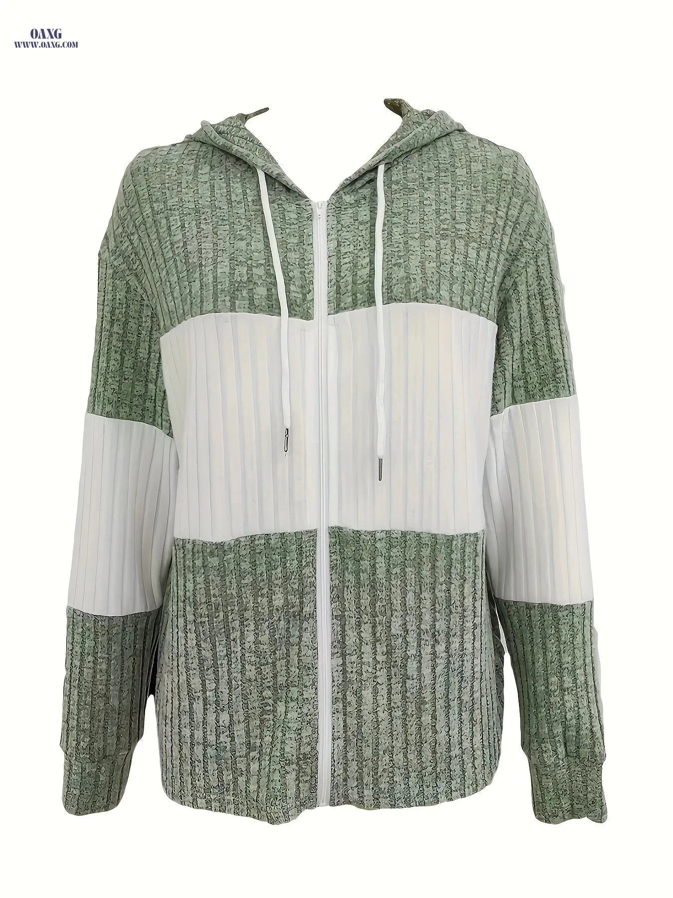OAXG Casual Striped Patchwork Zipper Hoodie - Color Block Design   OAXG 