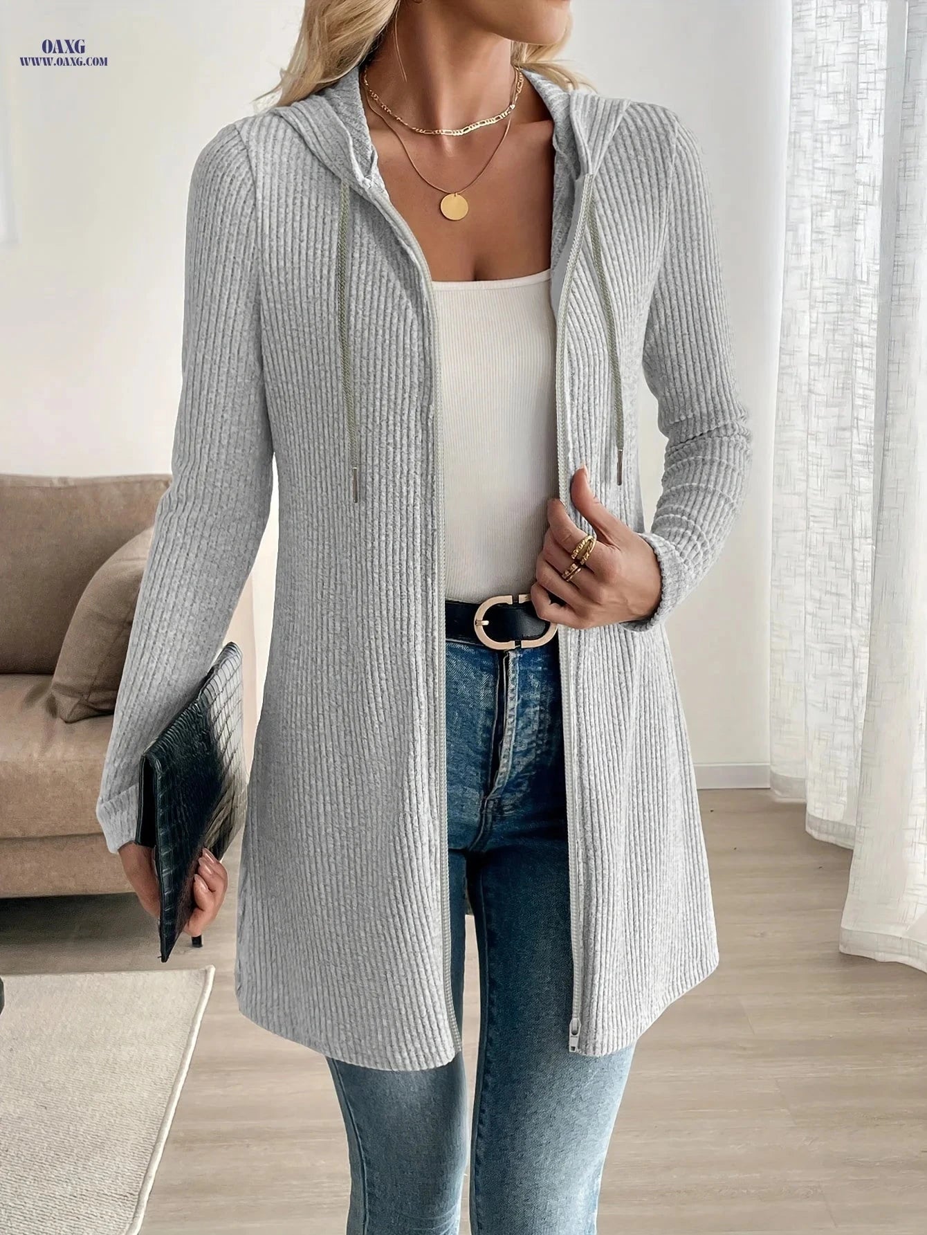 OAXG Casual Zip-Up Hooded Sweatshirt Jacket for Fall & Winter   OAXG 