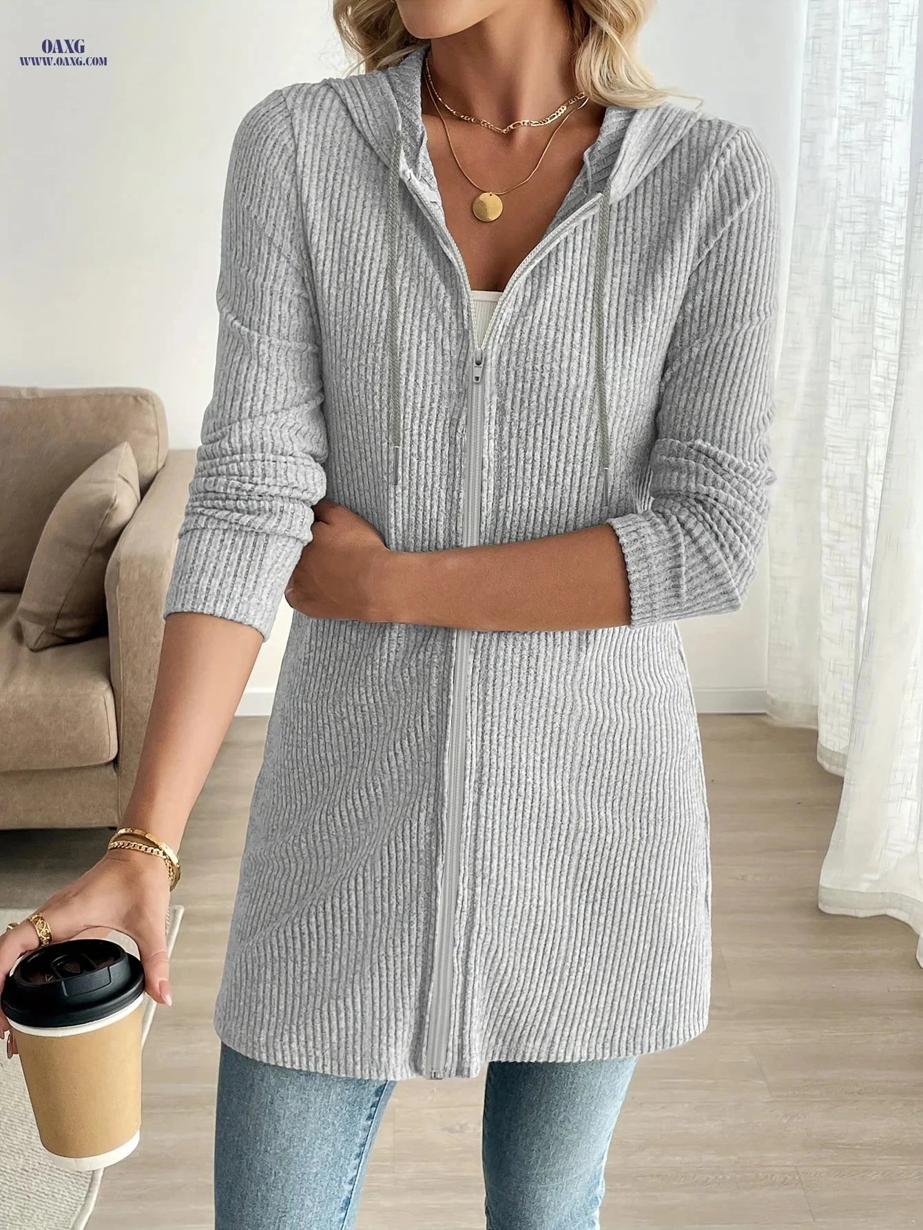 OAXG Casual Zip-Up Hooded Sweatshirt Jacket for Fall & Winter   OAXG 