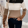OAXG Color-Block High-Neck Sweater - Elegant Knit Design for All Seasons   OAXG Mixed colors / S