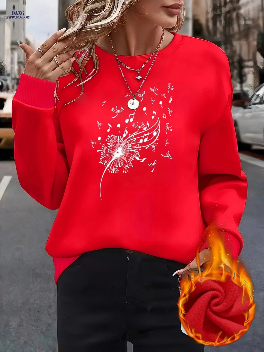 OAXG Dandelion Music Pattern Long Sleeve Sweatshirt - Women’s Style   OAXG 