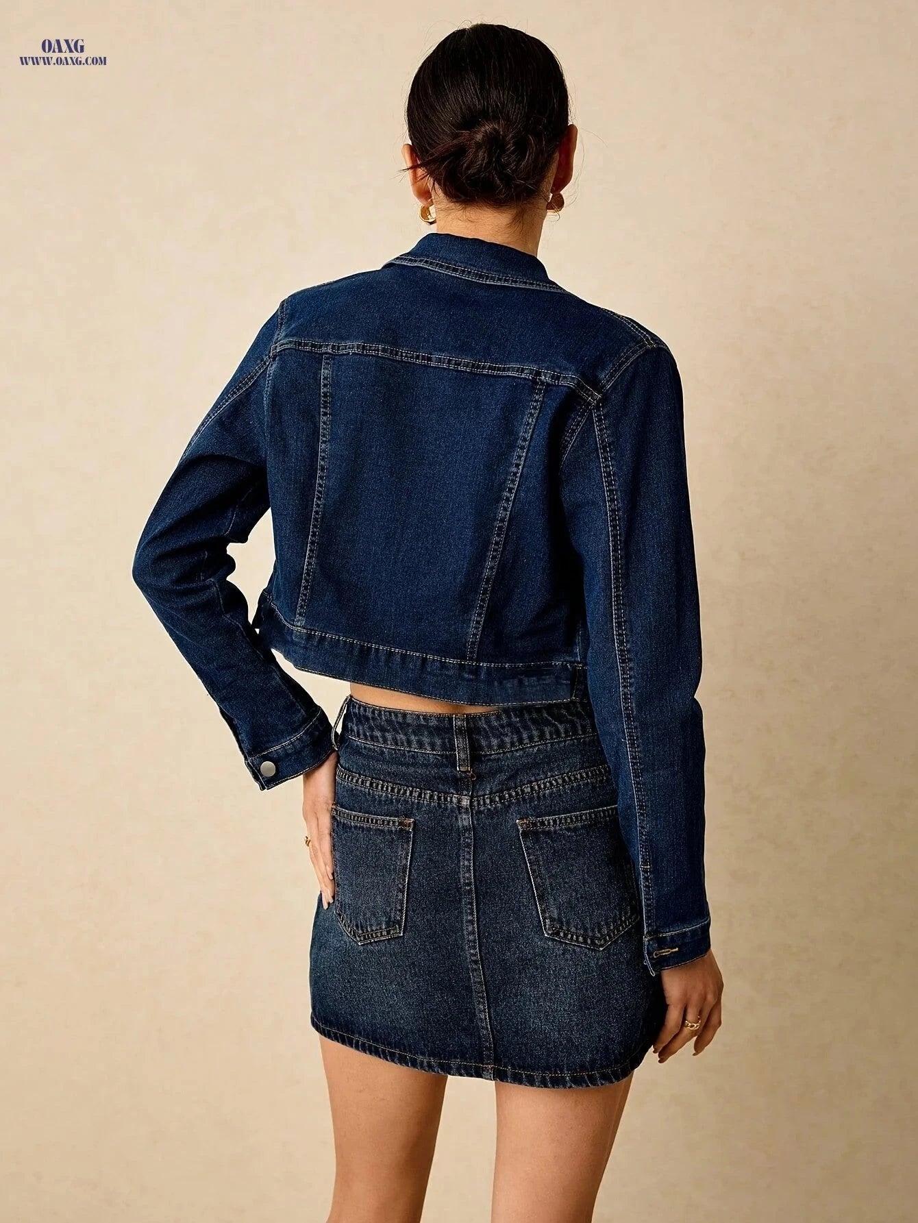 OAXG Dark Blue Denim Jacket for Women - Casual Long Sleeve Fit   OAXG 