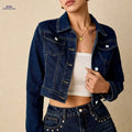 OAXG Dark Blue Denim Jacket for Women - Casual Long Sleeve Fit   OAXG 