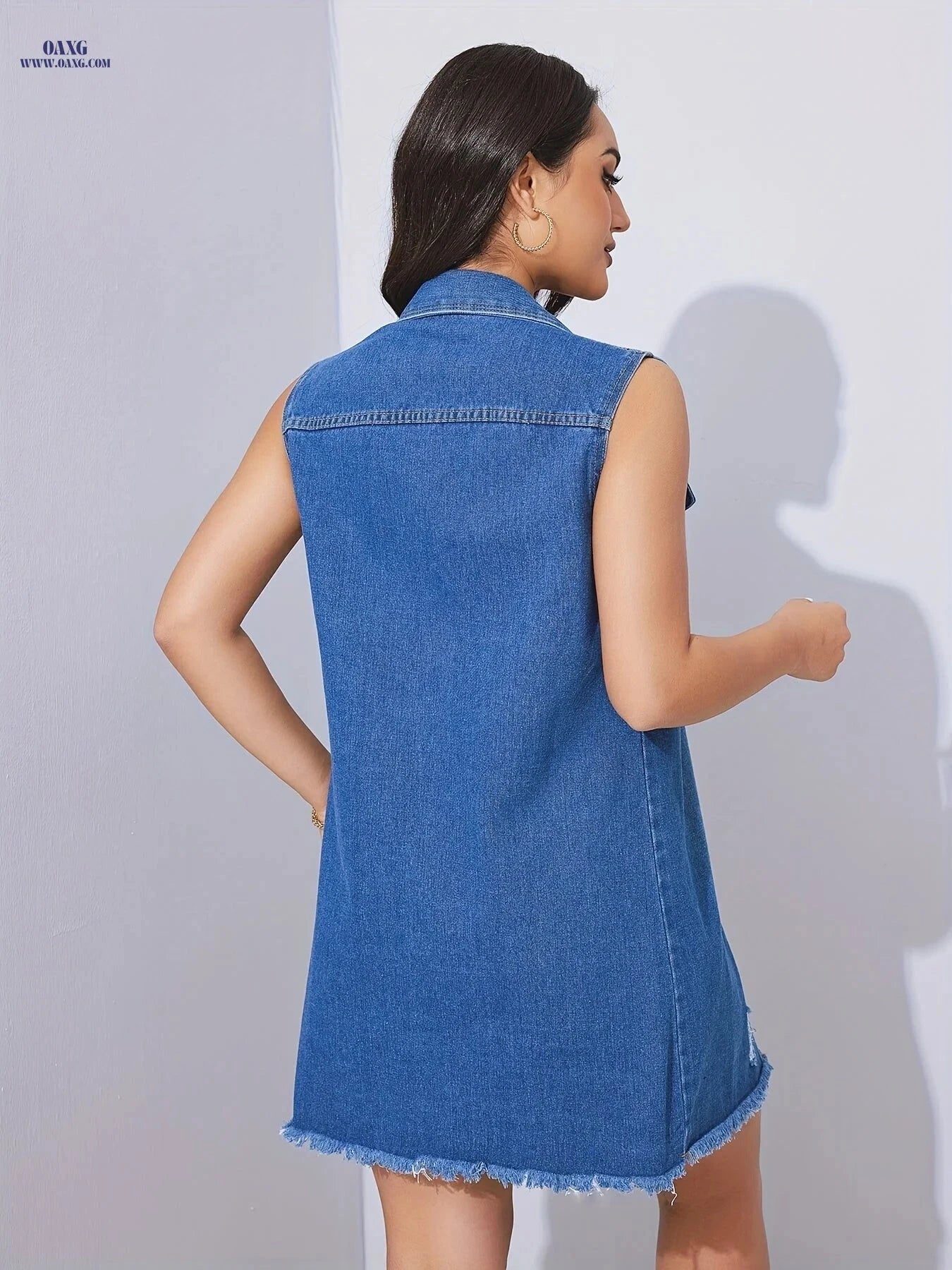 OAXG Denim Long Jacket - Casual Spring/Fall Vest for Women   OAXG 