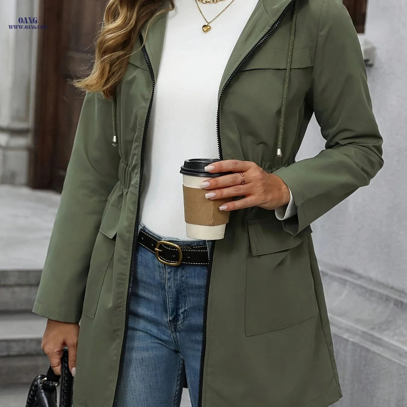 OAXG Elegant Casual Jacket - Spring & Autumn Hooded Coat   OAXG Khaki / S