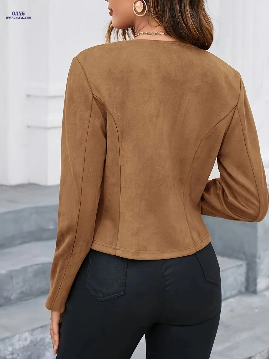 OAXG Elegant Casual Women's Jacket - Long Sleeve Zipper Style   OAXG Khaki / S