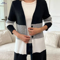 OAXG Elegant Color Block Cardigan - Versatile Mid-Length Top   OAXG Mixed colors / S