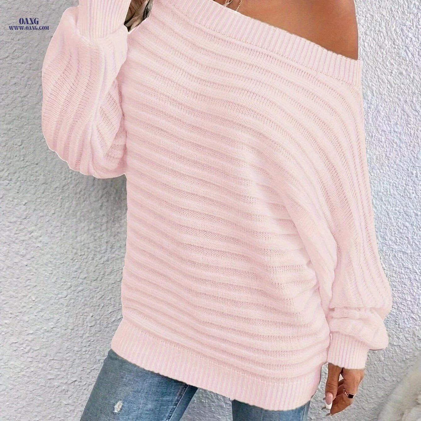 OAXG Elegant Off-the-Shoulder Sweater - Trendy Fall/Winter Fashion   OAXG White / S