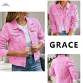 OAXG Elegant Pure Pink Denim Jacket - Long Sleeve, Casual Style   OAXG Bright Pink Color / XS