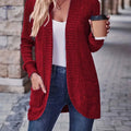 OAXG Elegant Ribbed Long-Sleeve Top - Casual Solid Color Design   OAXG Deep Red / S