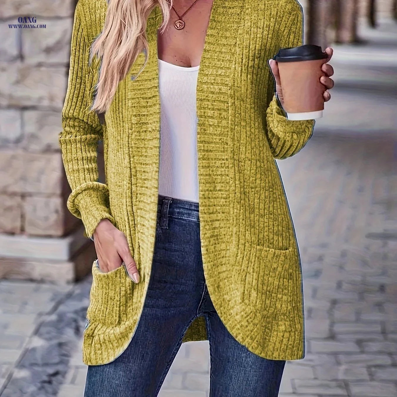 OAXG Elegant Ribbed Long-Sleeve Top - Casual Solid Color Design   OAXG Deep Red / S
