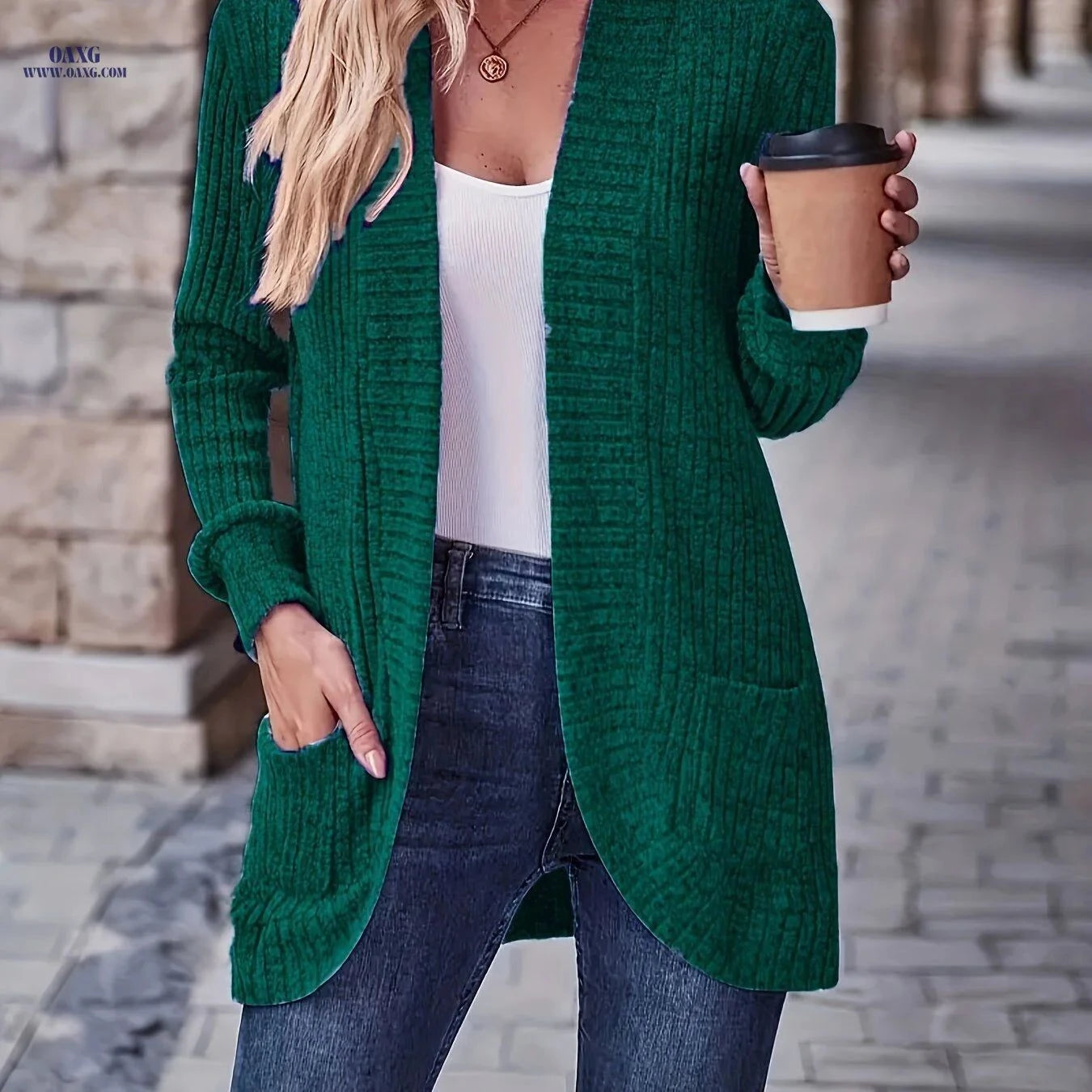 OAXG Elegant Ribbed Long-Sleeve Top - Casual Solid Color Design   OAXG Deep Red / S