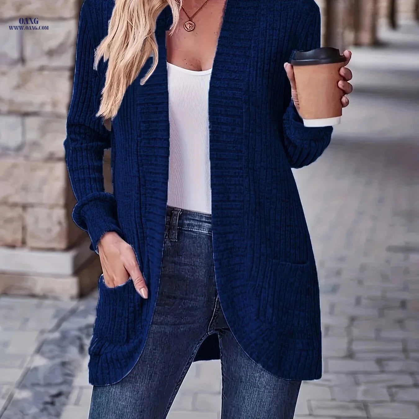 OAXG Elegant Ribbed Long-Sleeve Top - Casual Solid Color Design   OAXG Deep Red / S