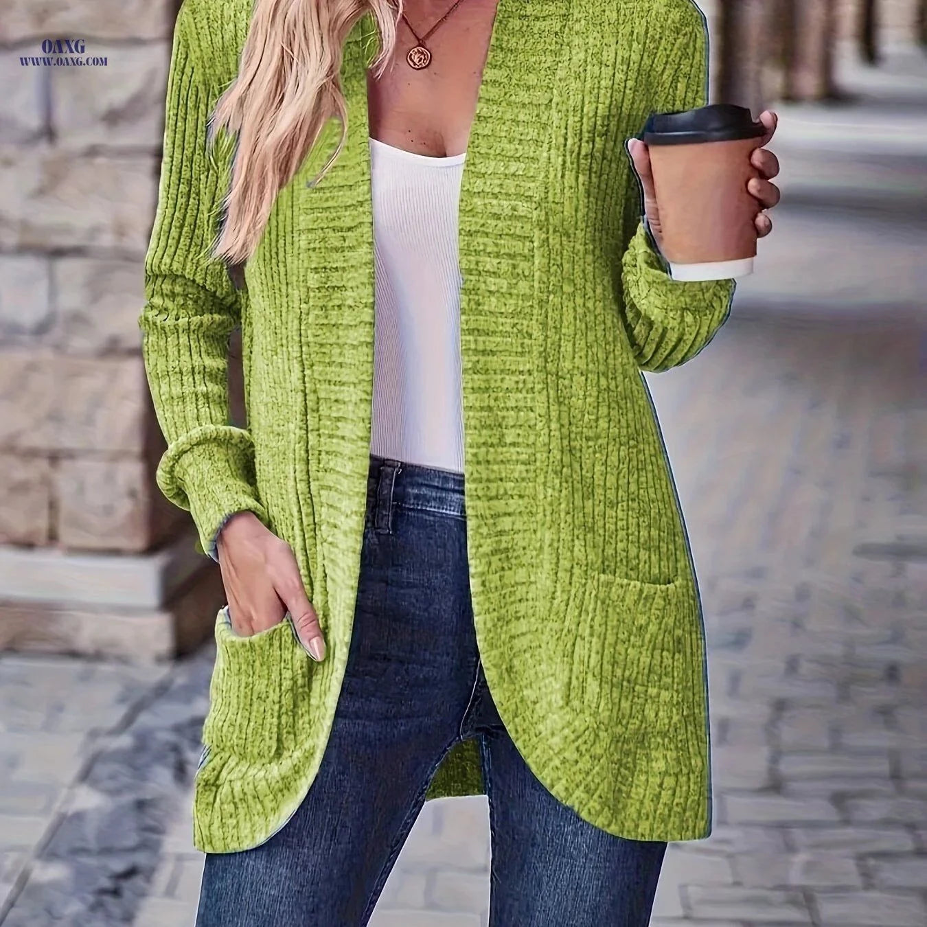 OAXG Elegant Ribbed Long-Sleeve Top - Casual Solid Color Design   OAXG Deep Red / S