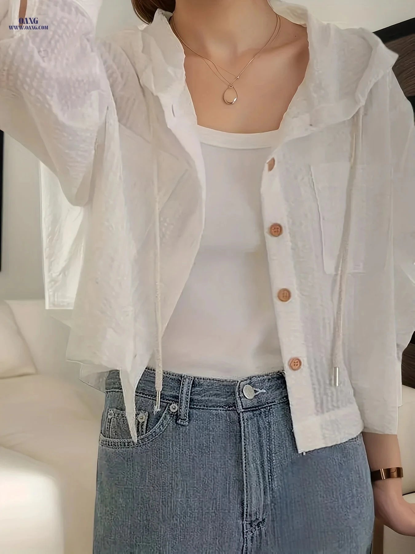 OAXG Elegant Striped Cropped Hoodie - Perfect for Spring & Summer   OAXG 