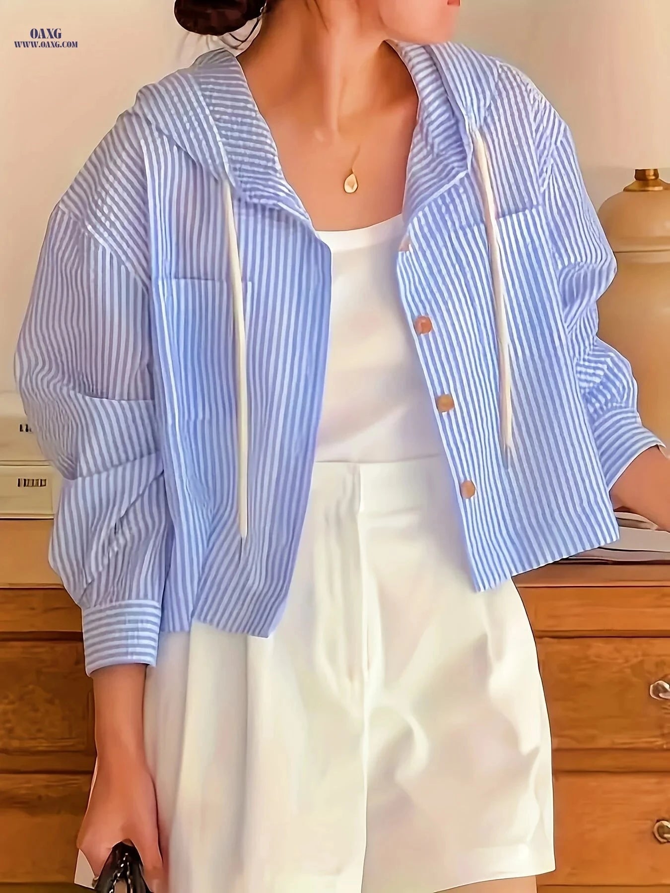 OAXG Elegant Striped Cropped Hoodie - Perfect for Spring & Summer   OAXG 