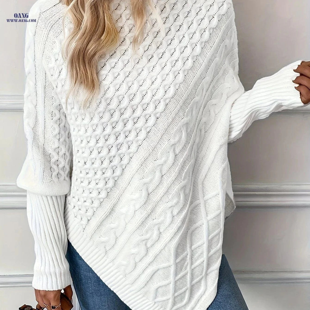 OAXG Elegant Twisted Rope Shawl - Fashionable Autumn Winter Sweater   OAXG White / S
