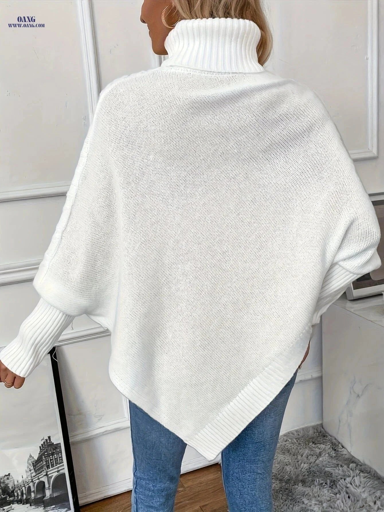OAXG Elegant Twisted Rope Shawl - Fashionable Autumn Winter Sweater   OAXG White / S
