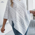 OAXG Elegant V-Neck Cable Cape Sweater - Autumn & Winter Style   OAXG White / S