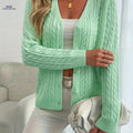 Elegant V-Neck Twisted Cardigan for Women - a Soft Long-Sleeve Button-Up Sweater with an H Silhouette, Perfect for Spring And Autumn, Featuring a Regular Fit in Solid Colors, Made from High-Quality Fabric for Casual Wear   OAXG Viridity / S