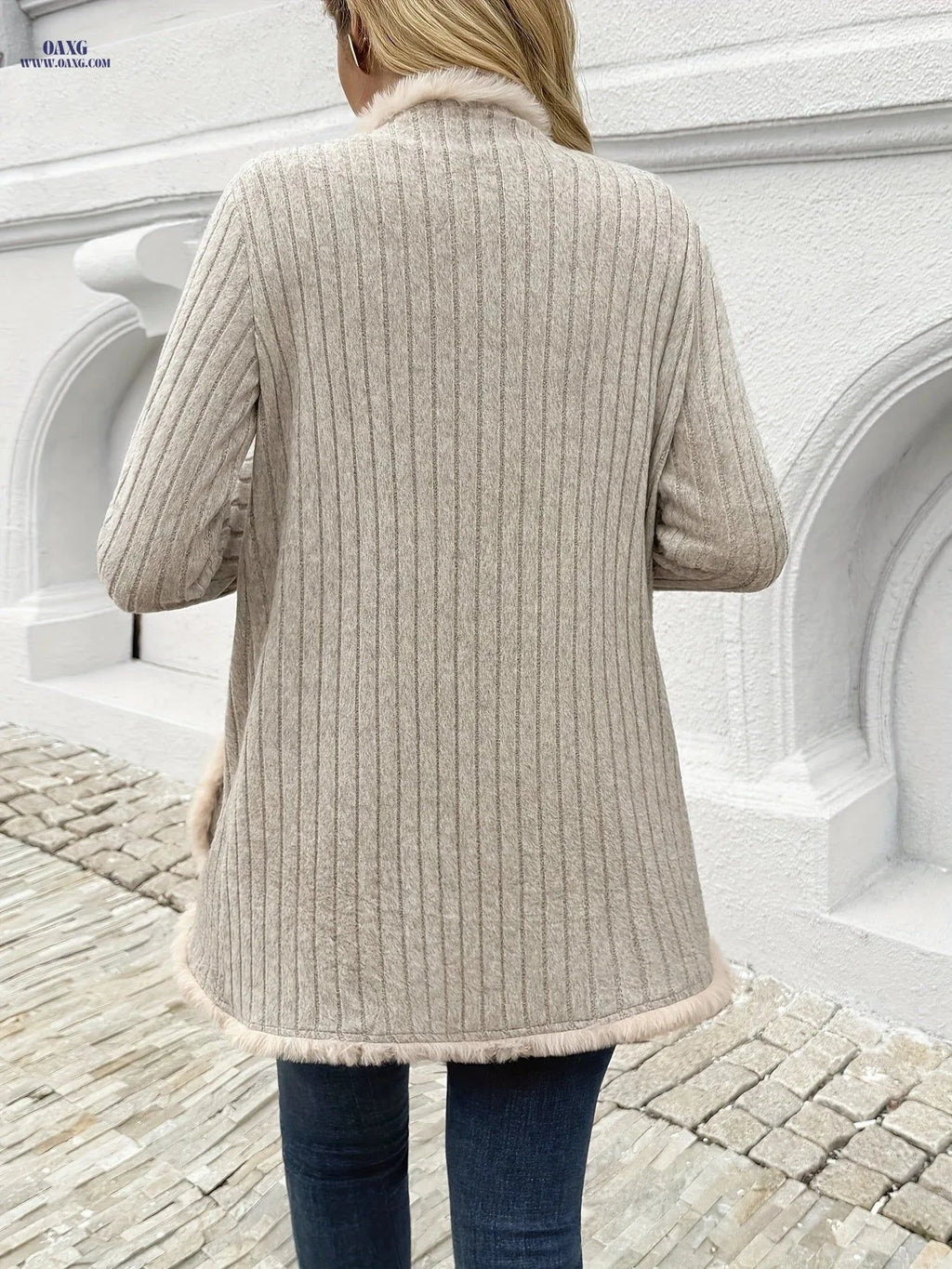 OAXG Elegant Women's Cardigan - Cozy Fuzzy Coat for Fall/Winter   OAXG Khaki / S