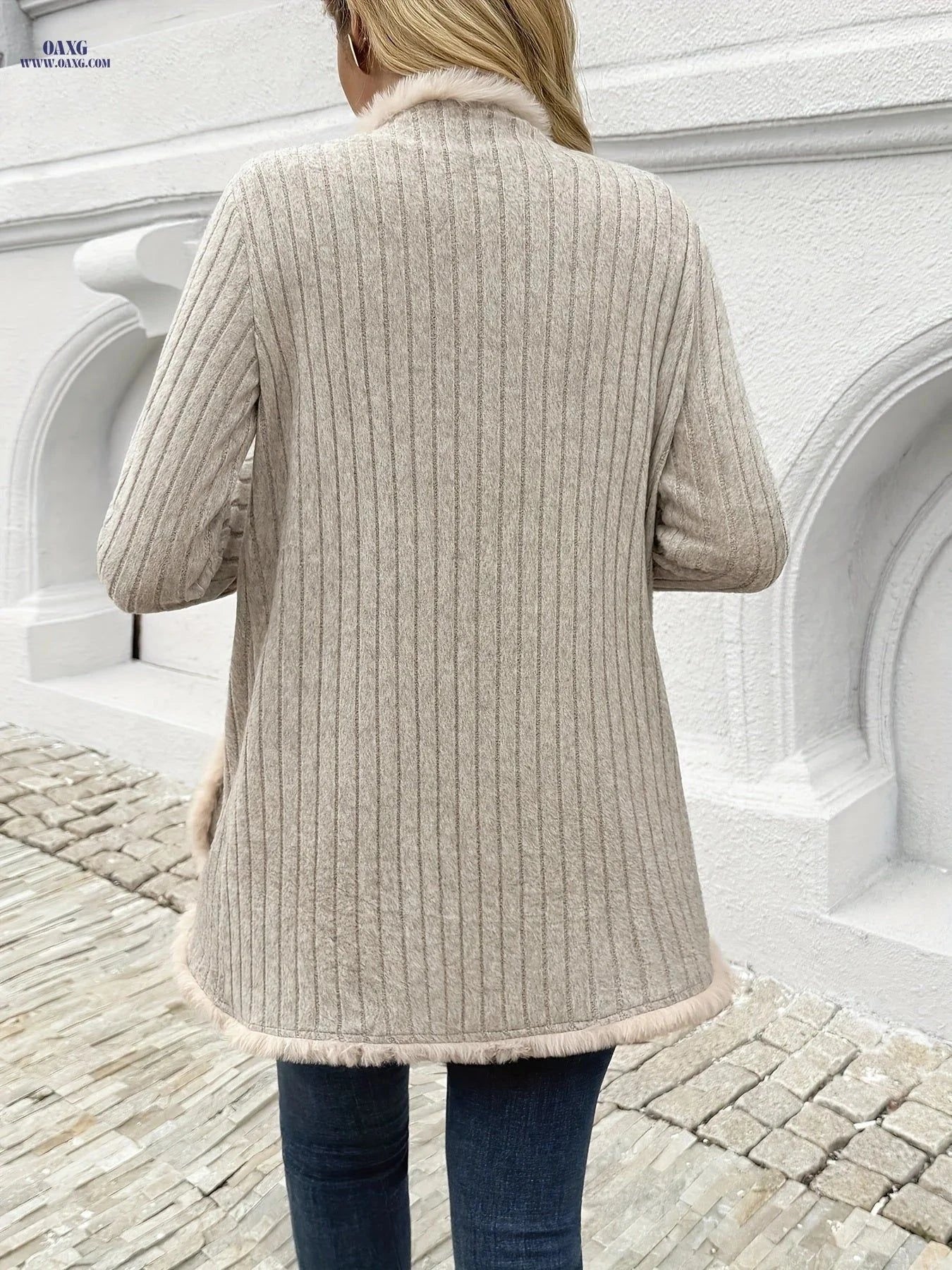 OAXG Elegant Women's Cardigan - Cozy Fuzzy Coat for Fall/Winter   OAXG Khaki / S
