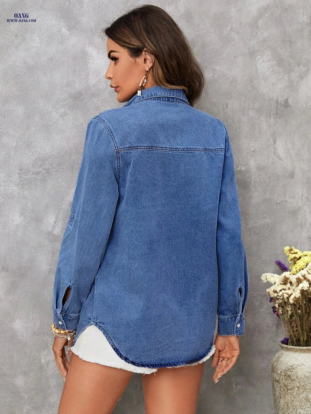 OAXG Elegant Women's Denim Shirt Coat - Spring & Autumn Fashion   OAXG 