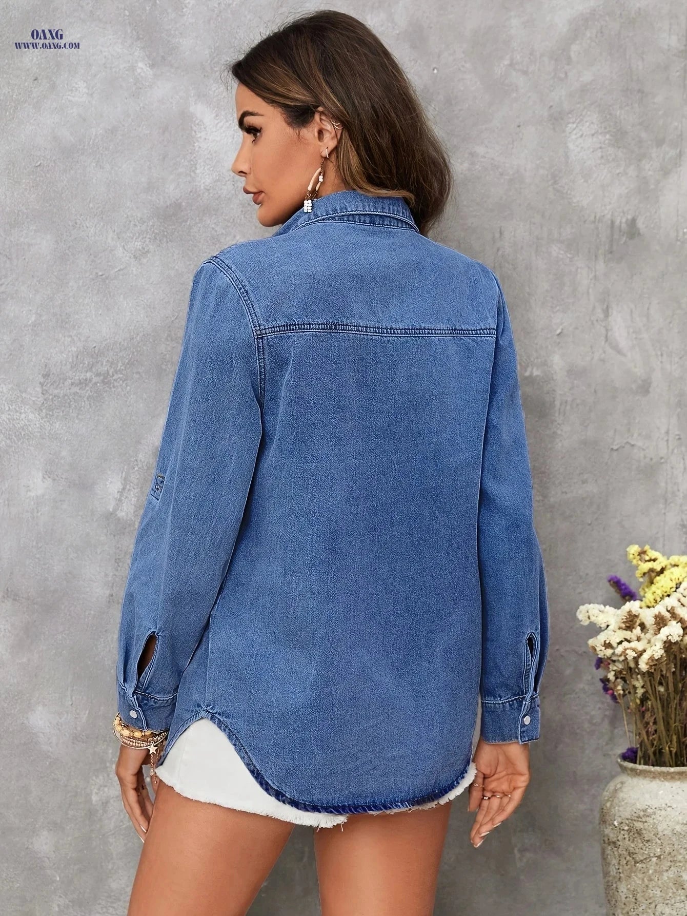 OAXG Elegant Women's Denim Shirt Coat - Spring & Autumn Fashion   OAXG 